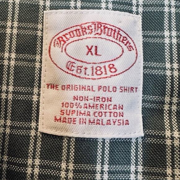 Brooks Brothers The Original Polo Shirt XL Long Sleeve Button Shirt Green Check - Picture 2 of 16